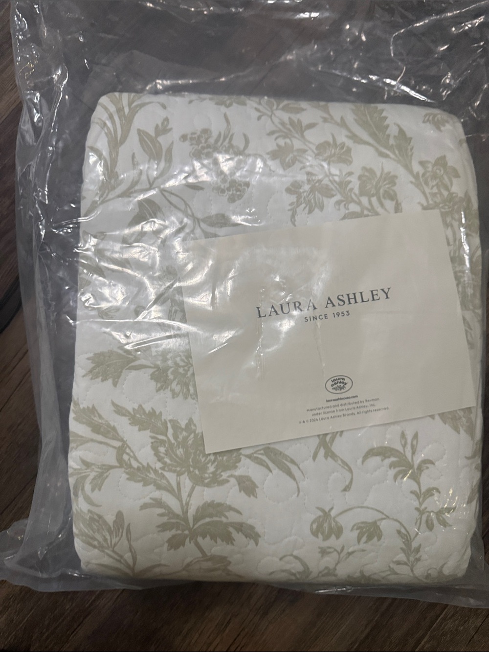Laura Ashley Cream Coverlet with Sage Botanical Damask